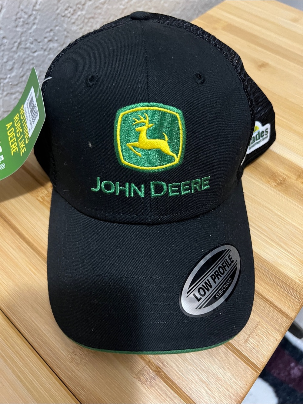 John Deere Black Hat with Green and Yellow Logo